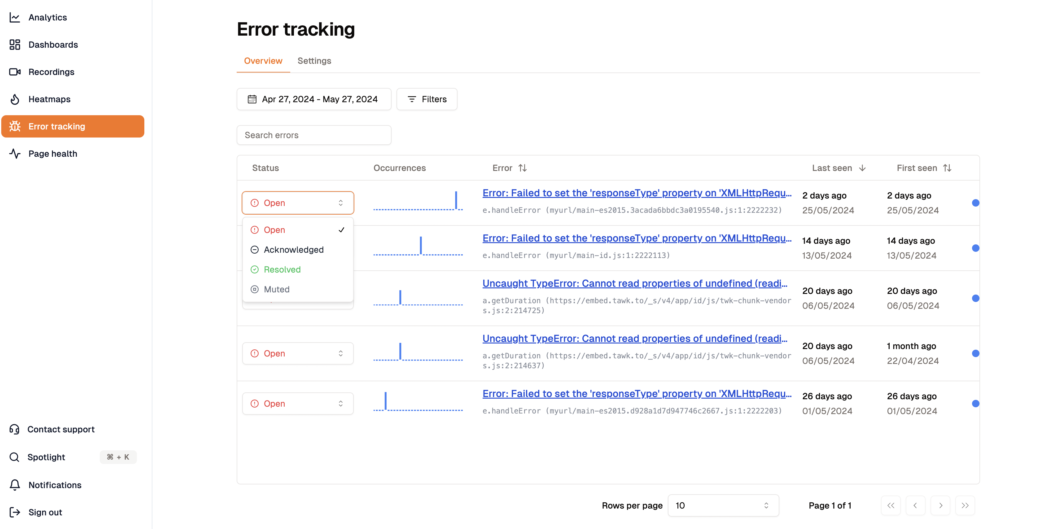 Error Tracking in Analyzee