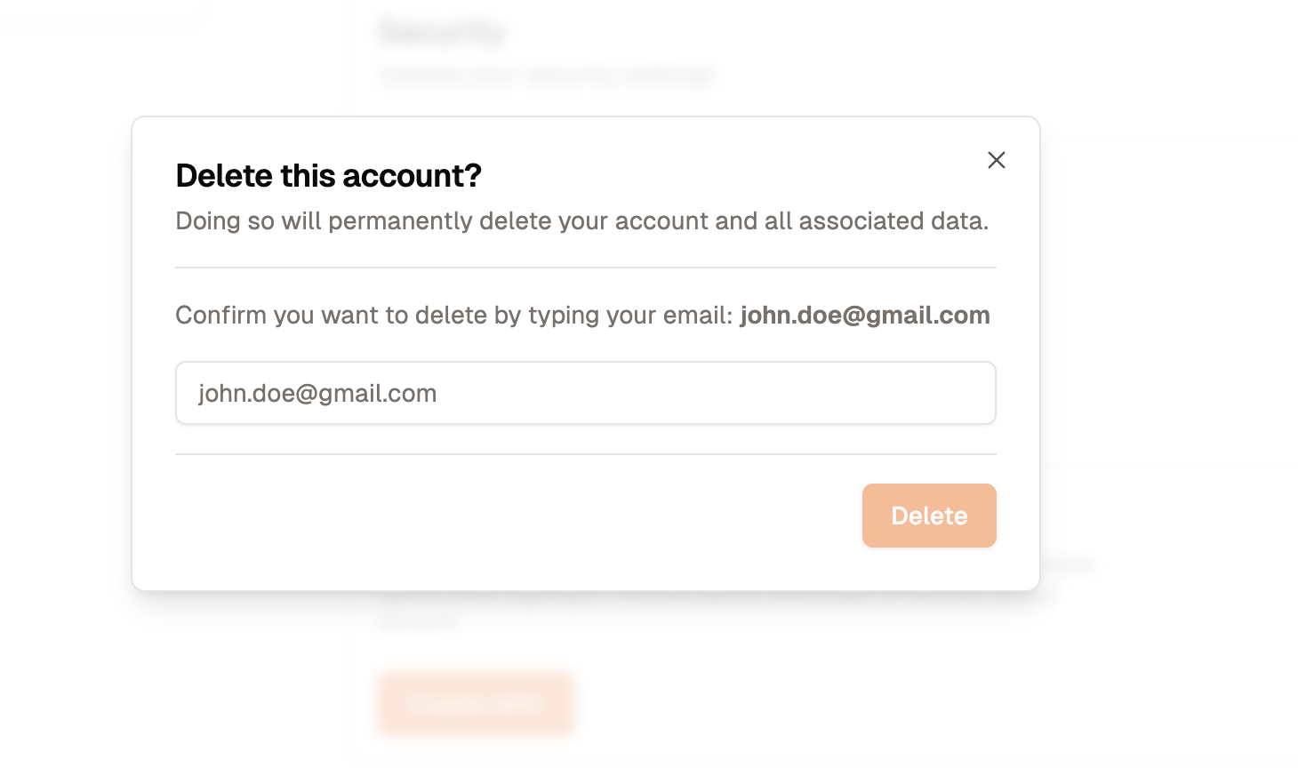 Profile Delete Account Dialog